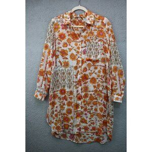 Rose & Olive Sheer Long Sleeve Chiffon Floral Tunic/Dress-Size Small-Cottagecore